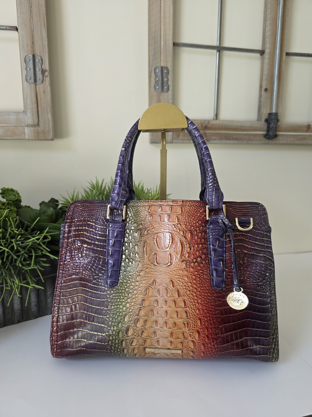 Brahmin Mini Asher Mojave Vineyard Embossed Leather Tote Crossbody - Picture 2 of 16